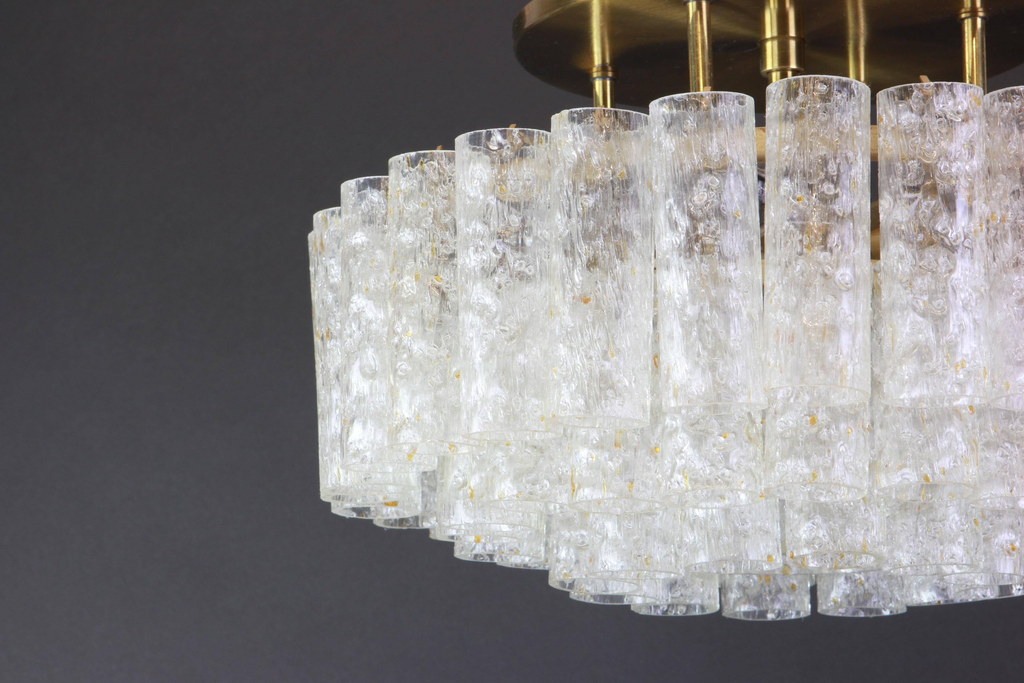 Mid-20th Century Stunning Murano Ice Glass Tubes Flush Mount by Doria, Germany, 1960s