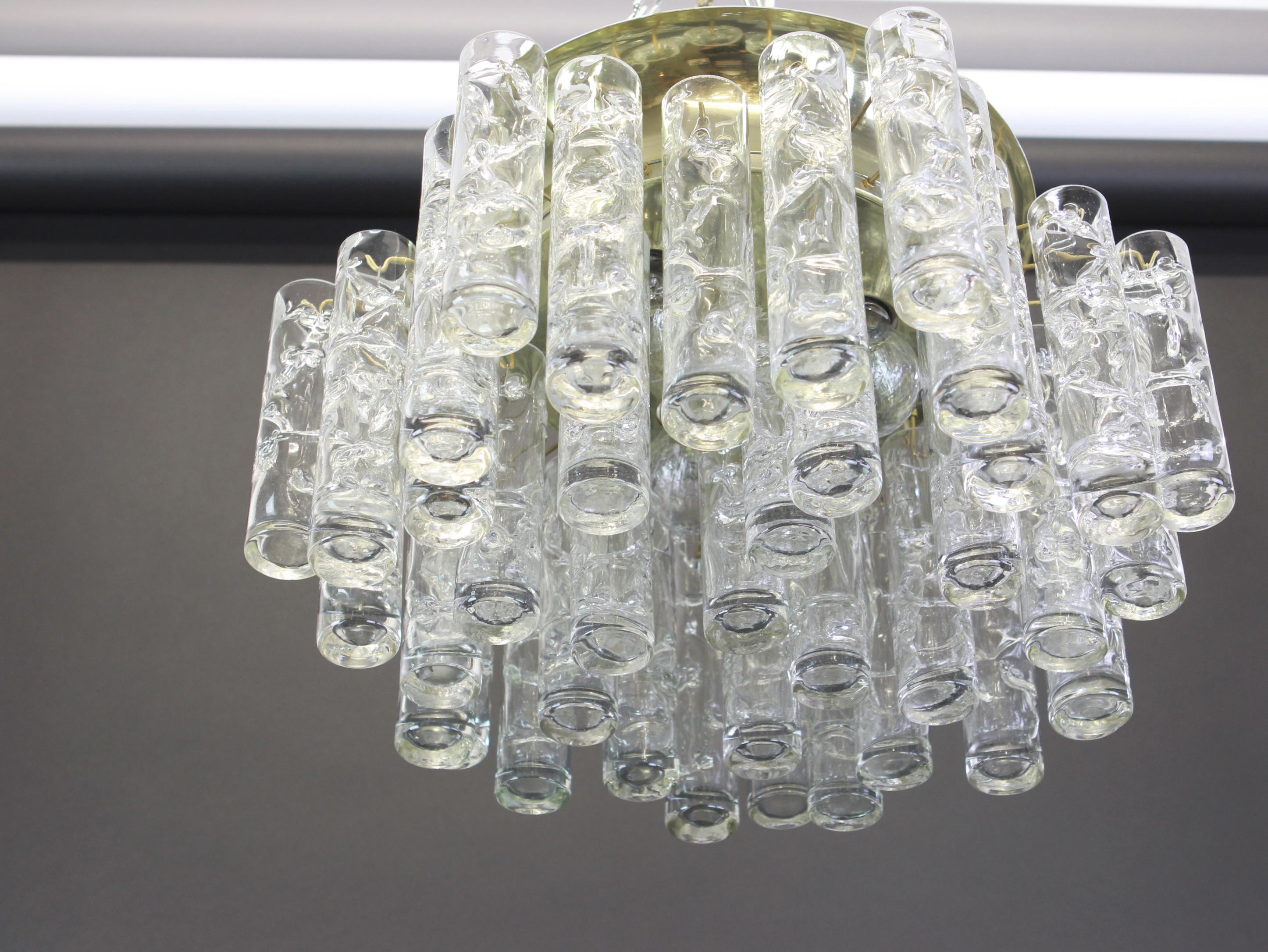 Mid-20th Century Stunning Murano Ice Glass Tubes Flush Mount by Doria, Germany, 1960s