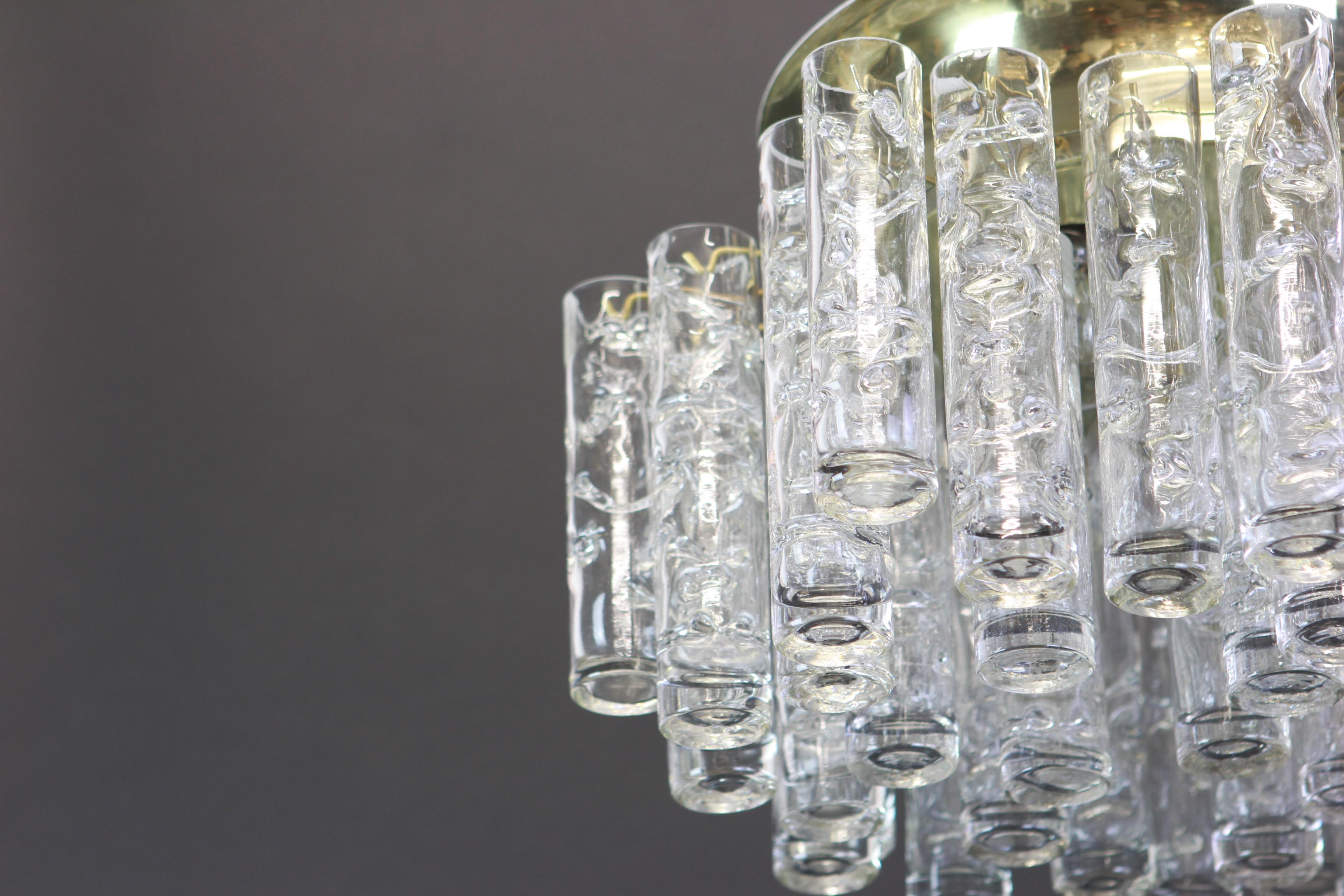 Mid-20th Century Stunning Murano Ice Glass Tubes Flush Mount by Doria, Germany, 1960s