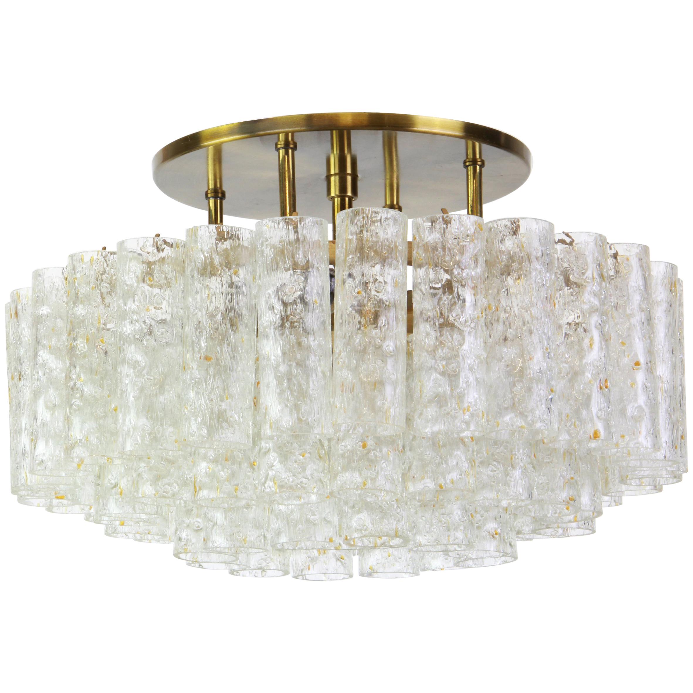 Stunning Murano Ice Glass Tubes Flush Mount by Doria, Germany, 1960s