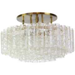 Stunning Murano Ice Glass Tubes Flush Mount by Doria, Germany, 1960s