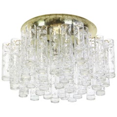 Stunning Murano Ice Glass Tubes Flush Mount by Doria, Germany, 1960s Stunning Murano Ice Glass Tubes Flush Mount by Doria, Germany, 1960s