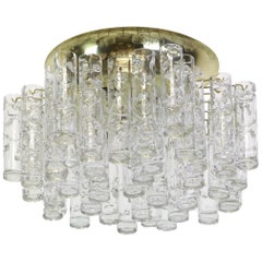 Stunning Murano Ice Glass Tubes Flush Mount by Doria, Germany, 1960s