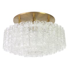 Stunning Murano Ice Glass Tubes Flush Mount by Doria, Germany, 1960s