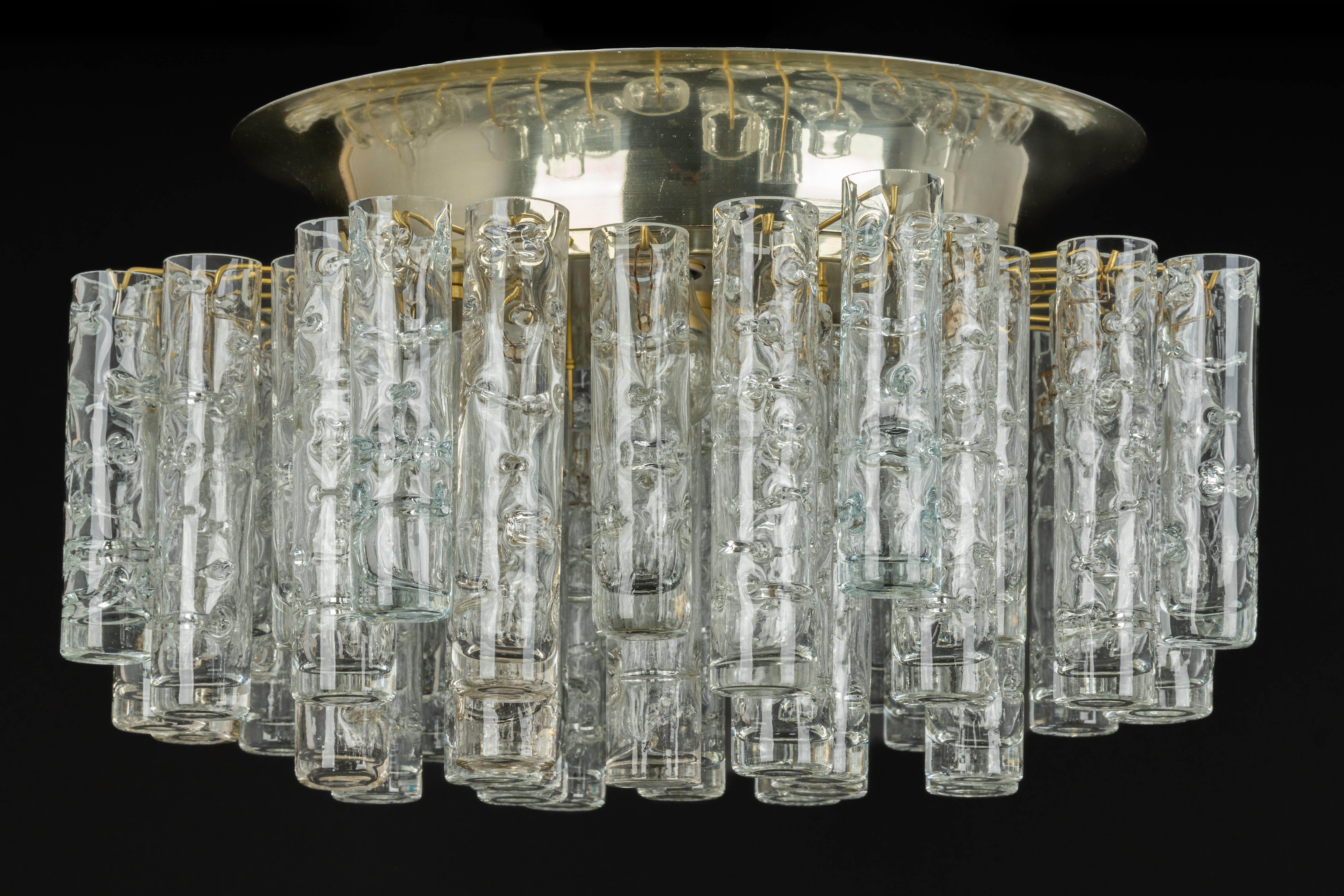 Stunning Murano Ice Glass Tubes Flushmount by Doria, Germany, 1960s For Sale 6