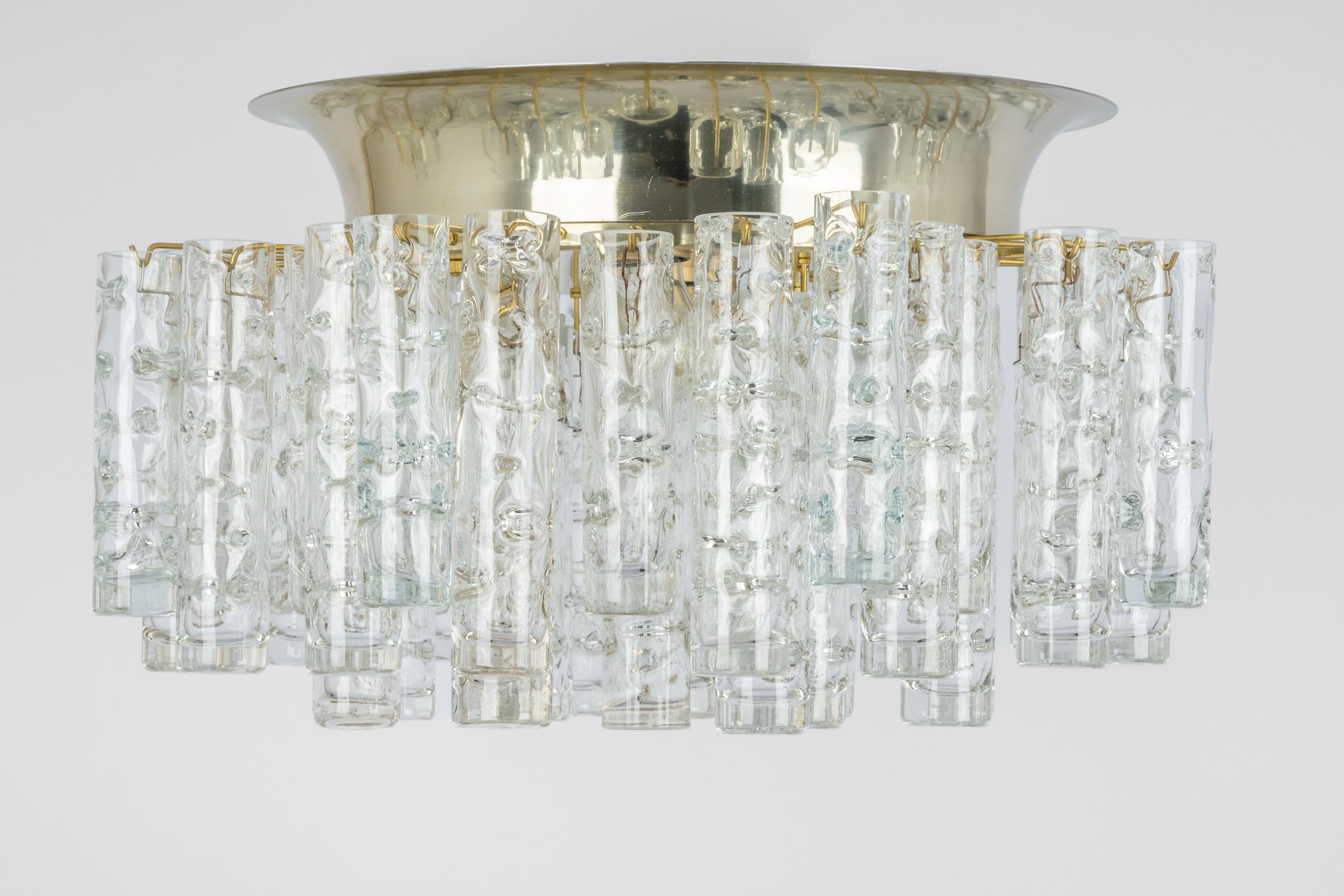 Stunning Murano Ice Glass Tubes Flushmount by Doria, Germany, 1960s For Sale 8