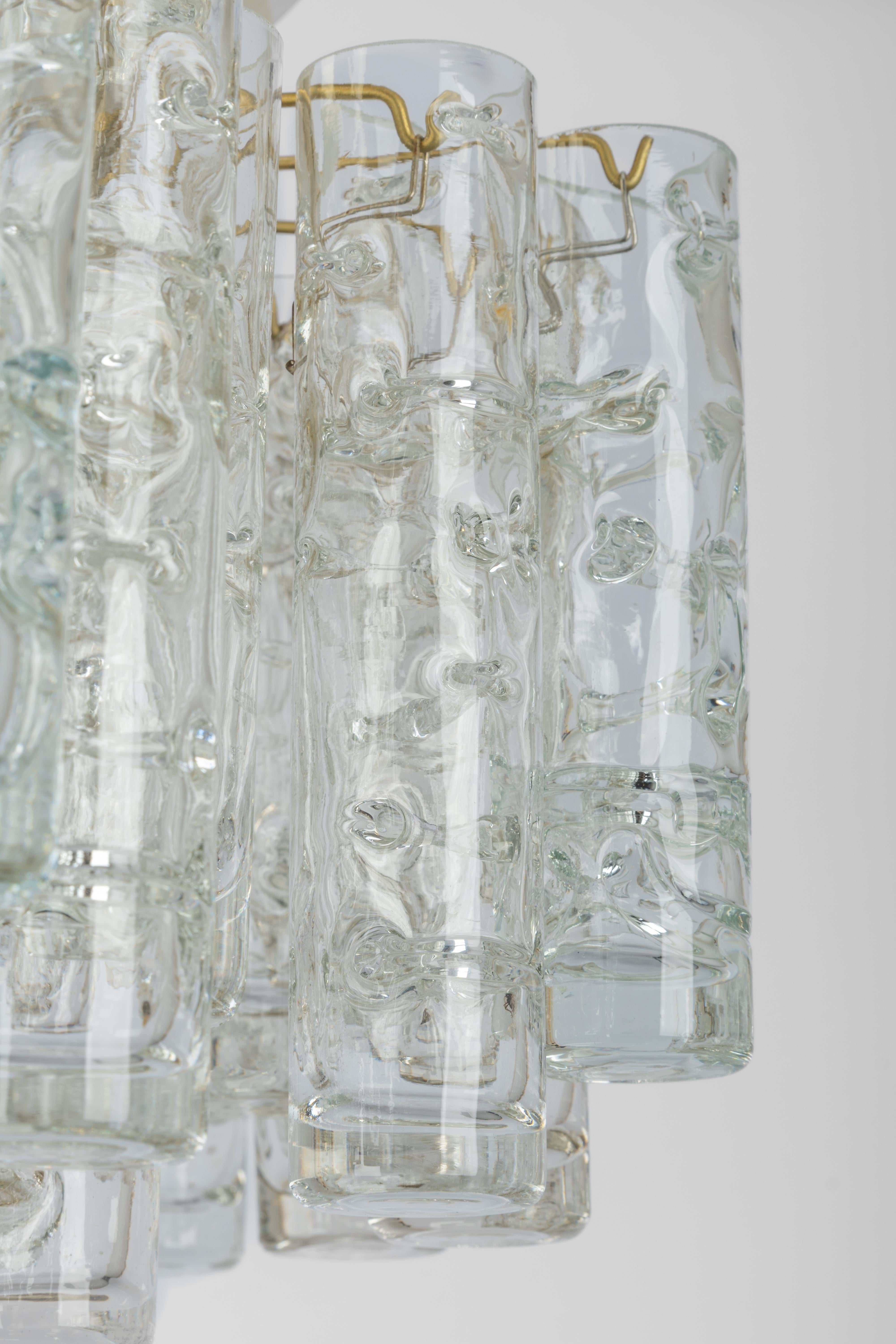 Mid-20th Century Stunning Murano Ice Glass Tubes Flushmount by Doria, Germany, 1960s For Sale