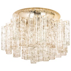 Stunning Murano Ice Glass Tubes Flushmount by Doria, Germany, 1960s