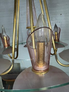 Stunning Murano Italian Pink Glass and Brass 6 -arm Chandelier