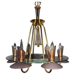 Stunning Murano Italian Pink Glass and Brass 6 -arm Chandelier