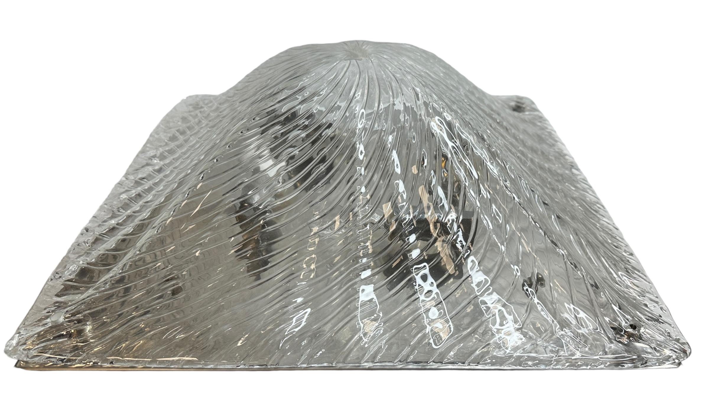Late 20th Century Stunning Murano Pyramid Glass & Chrome Flush Mount, Modern Italy 1980s For Sale