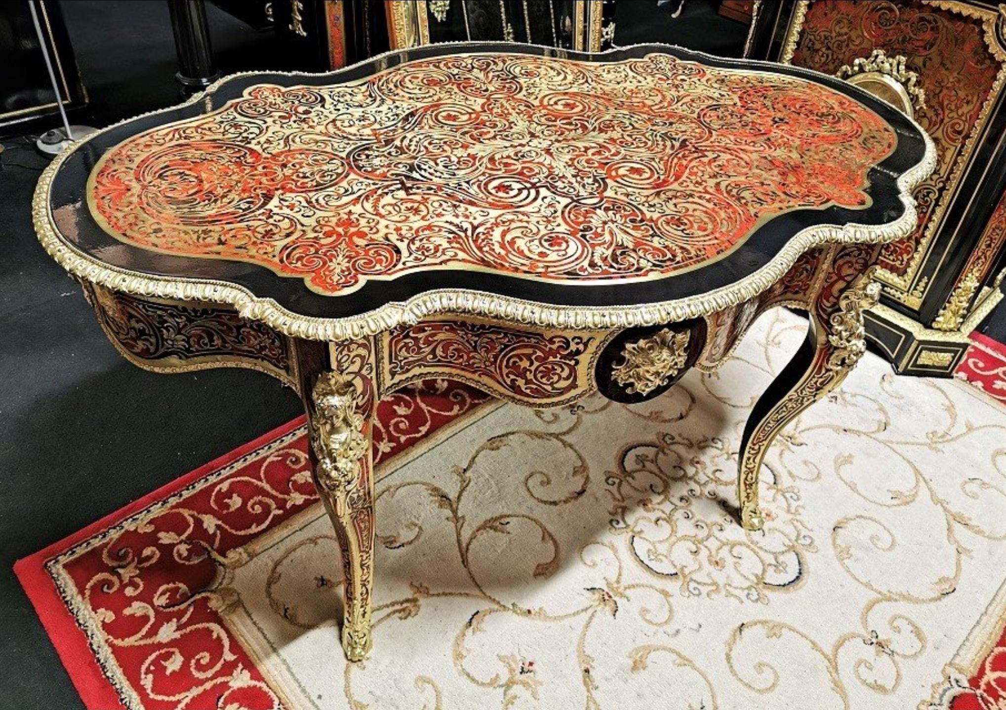 French Stunning Napoleon III Large Table in Boulle Marquetry, France, 19th Century