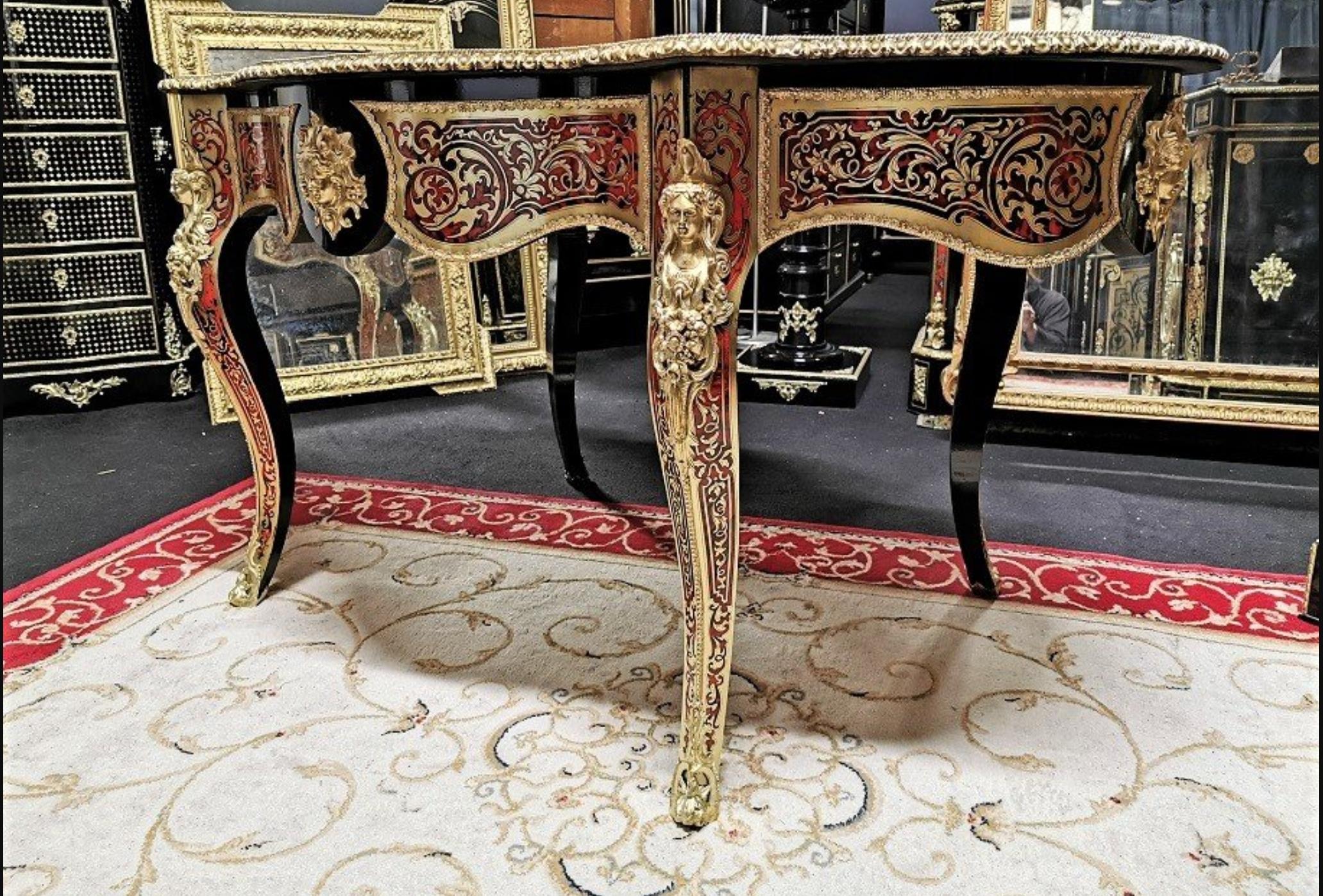 Brass Stunning Napoleon III Large Table in Boulle Marquetry, France, 19th Century