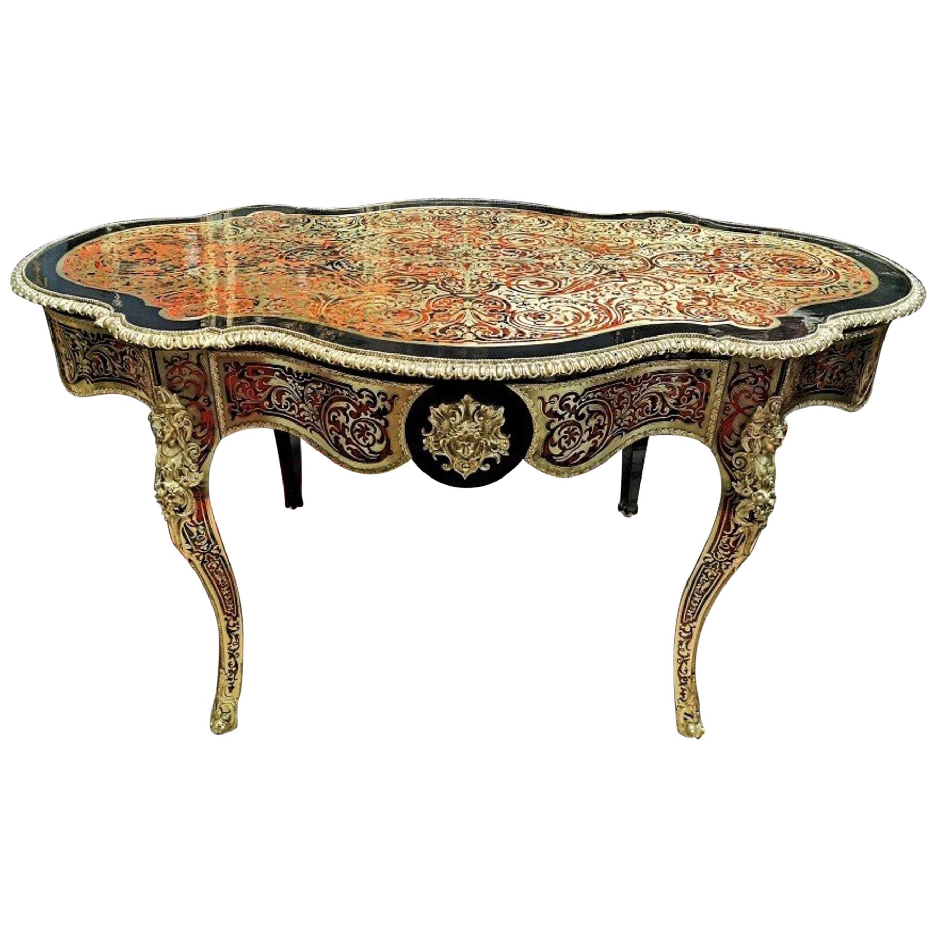 Stunning Napoleon III Large Table in Boulle Marquetry, France, 19th Century