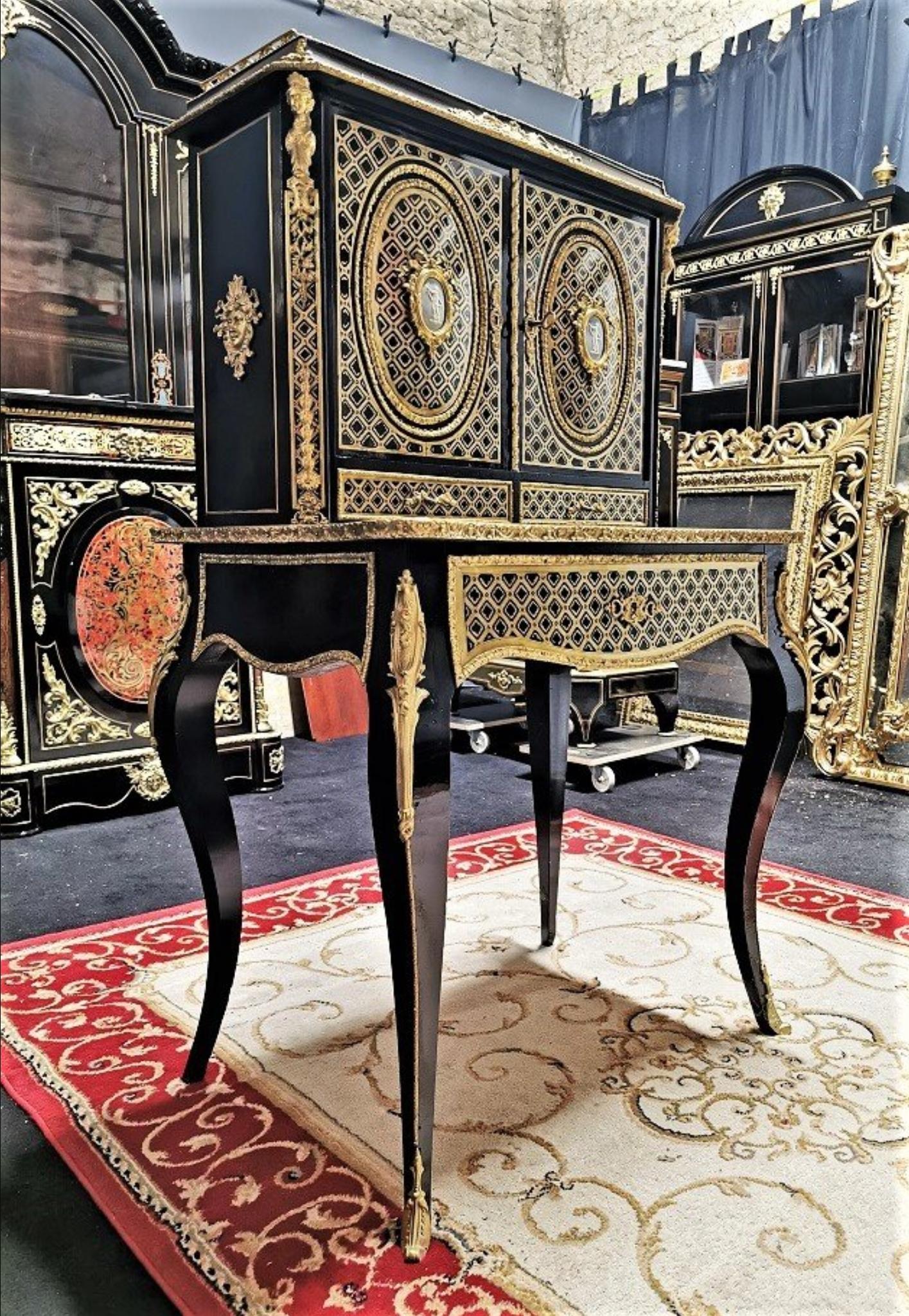 Stunning Napoleon III Wedgewood Boulle Marquetry Secretary Cabinet, France In Good Condition In Paris, FR
