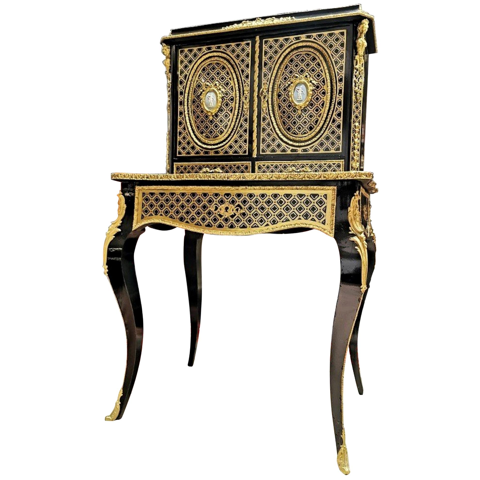 Stunning Napoleon III Wedgewood Boulle Marquetry Secretary Cabinet, France