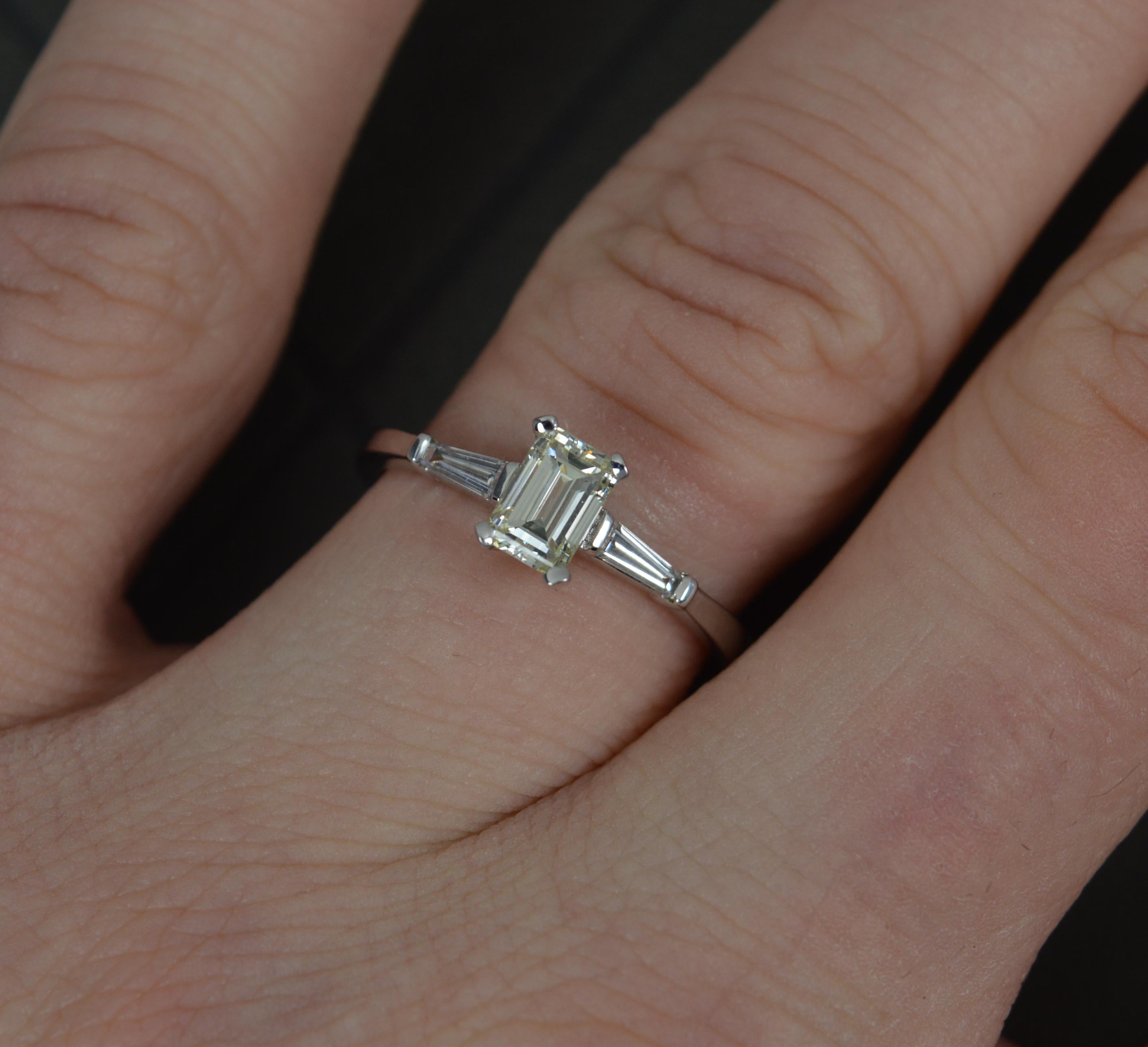 Emerald Cut Stunning Natural 0.85ct Diamond and 18ct White Gold Engagement Ring