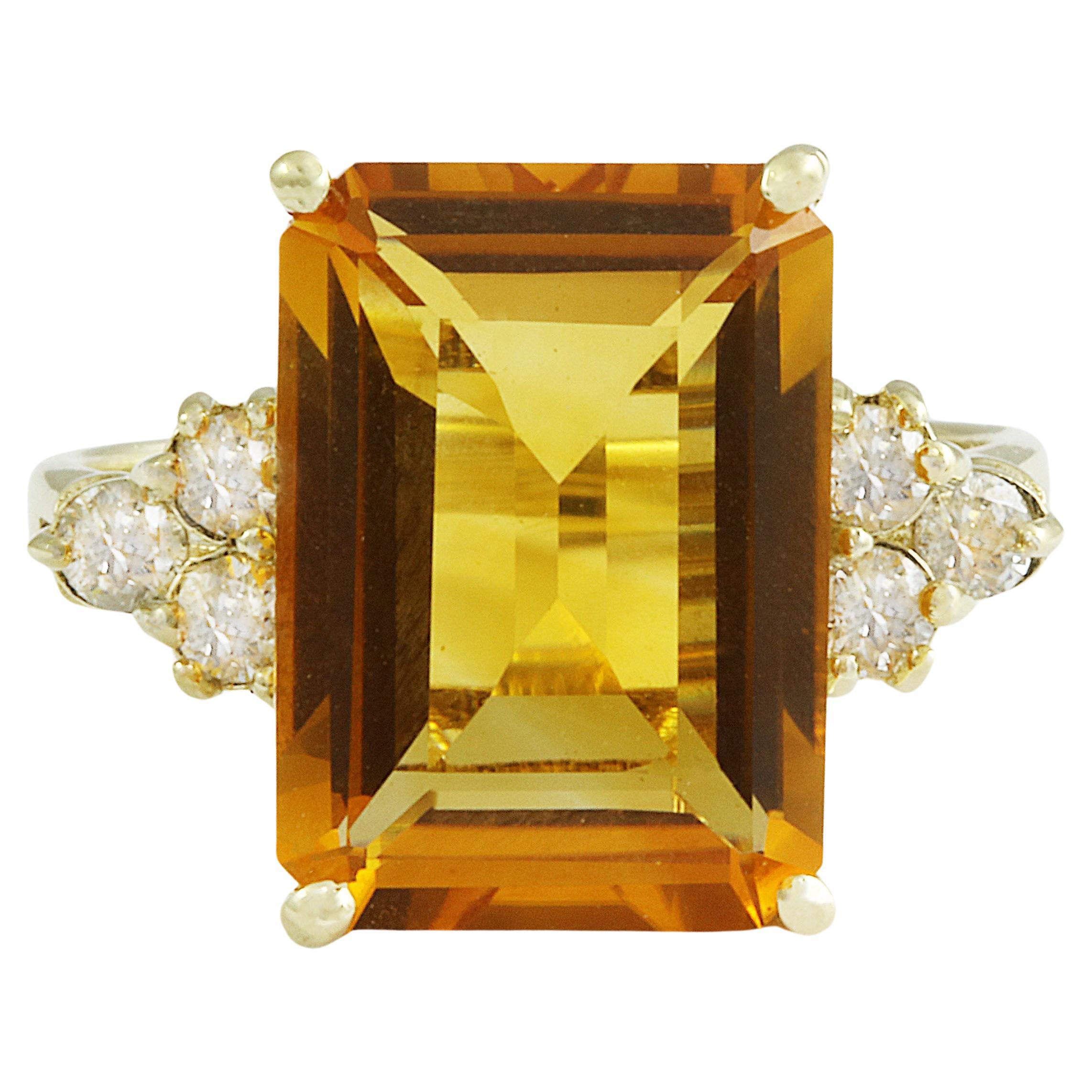 Stunning Natural Citrine Diamond Ring In 14 Karat Yellow Gold 
