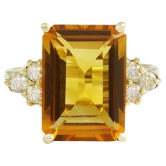 Stunning Natural Citrine Diamond Ring In 14 Karat Yellow Gold 