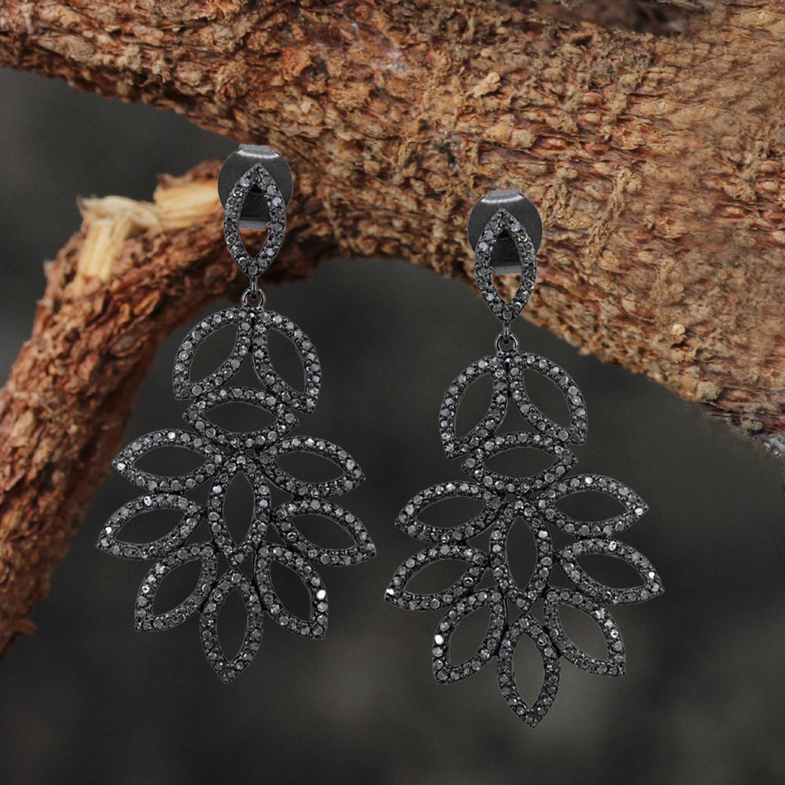 Art Deco Stunning Natural Diamond Earrings 925 Sterling Silver Unique Earrings For Women For Sale