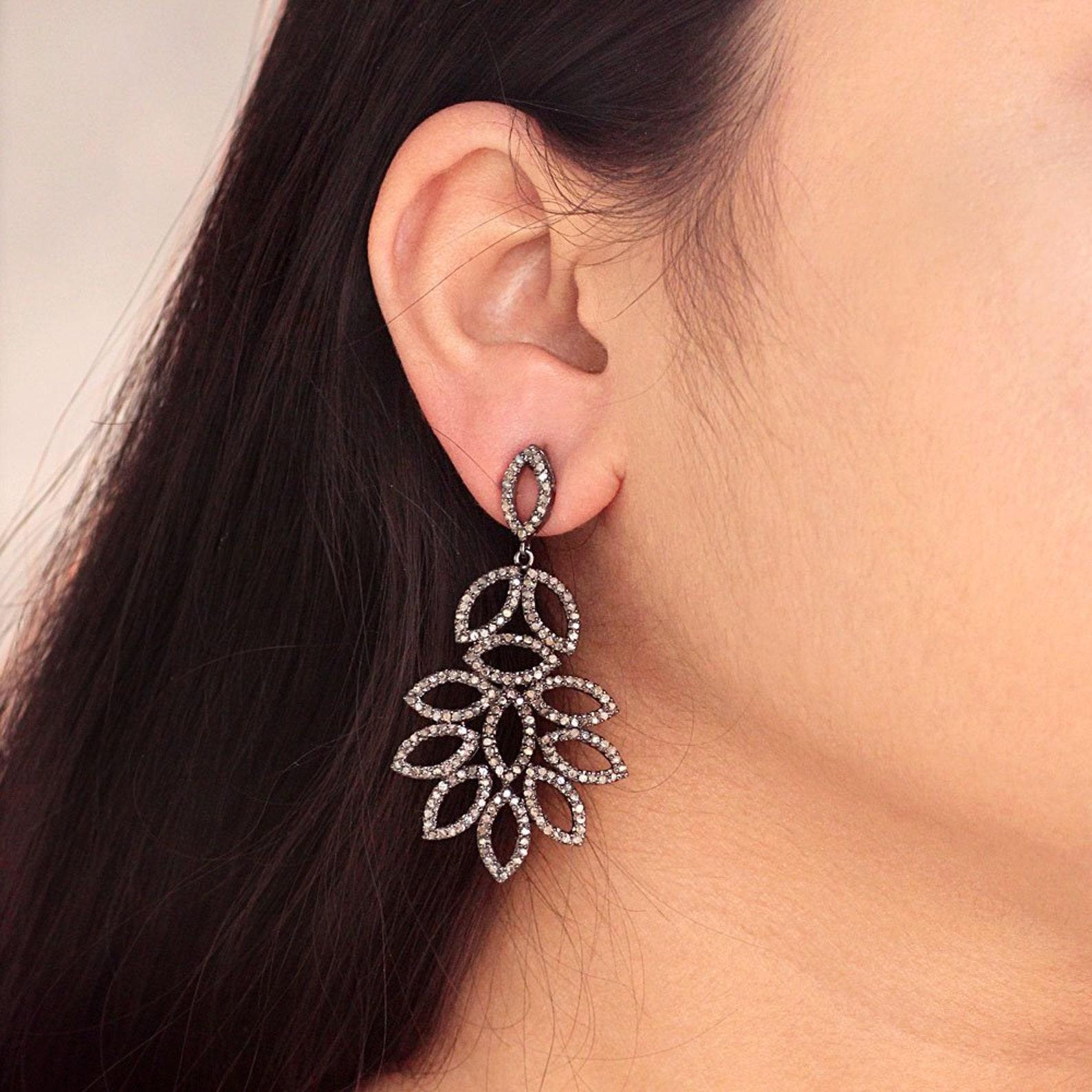 Women's Stunning Natural Diamond Earrings 925 Sterling Silver Unique Earrings For Women For Sale