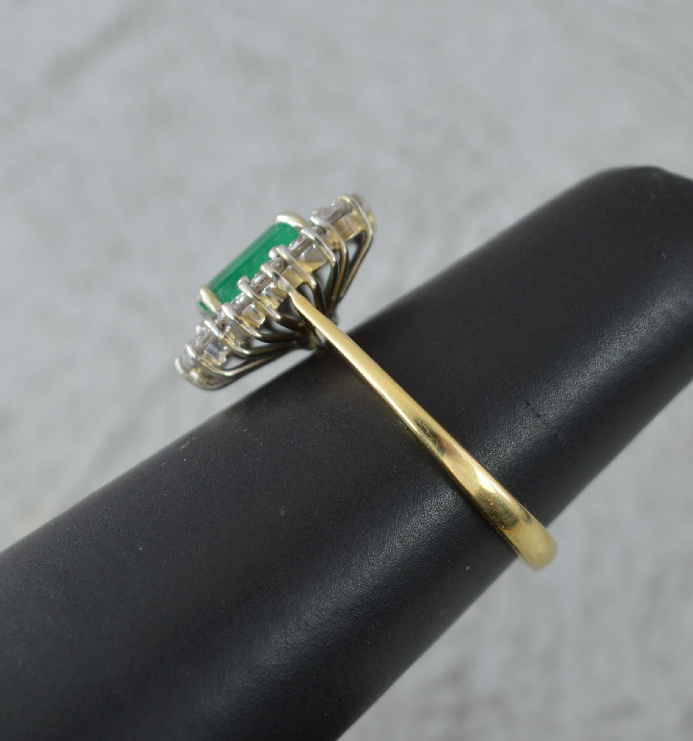 Stunning Natural Emerald and 1.00ct Diamond 18ct Gold Cluster Ring For Sale 5
