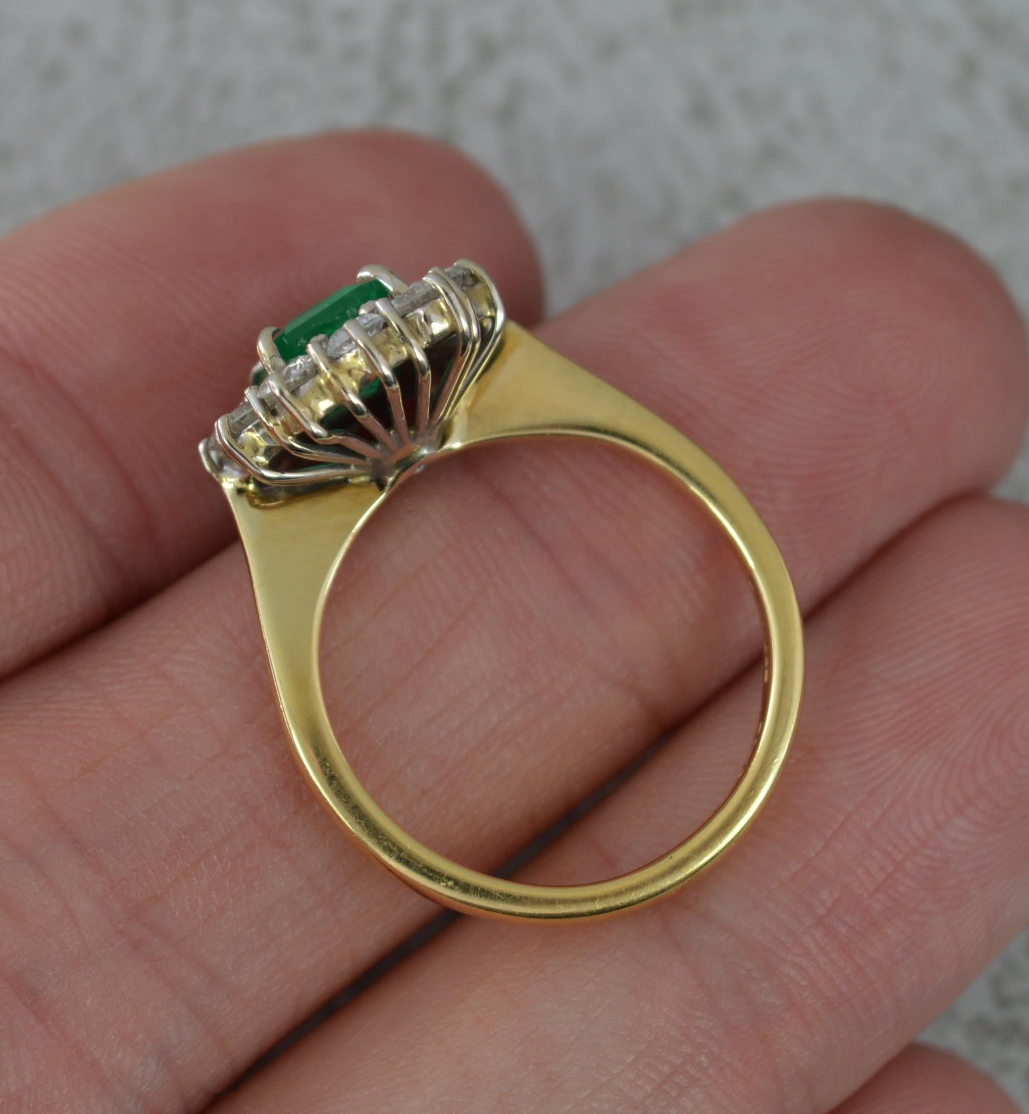 Stunning Natural Emerald and 1.00ct Diamond 18ct Gold Cluster Ring In Excellent Condition For Sale In St Helens, GB