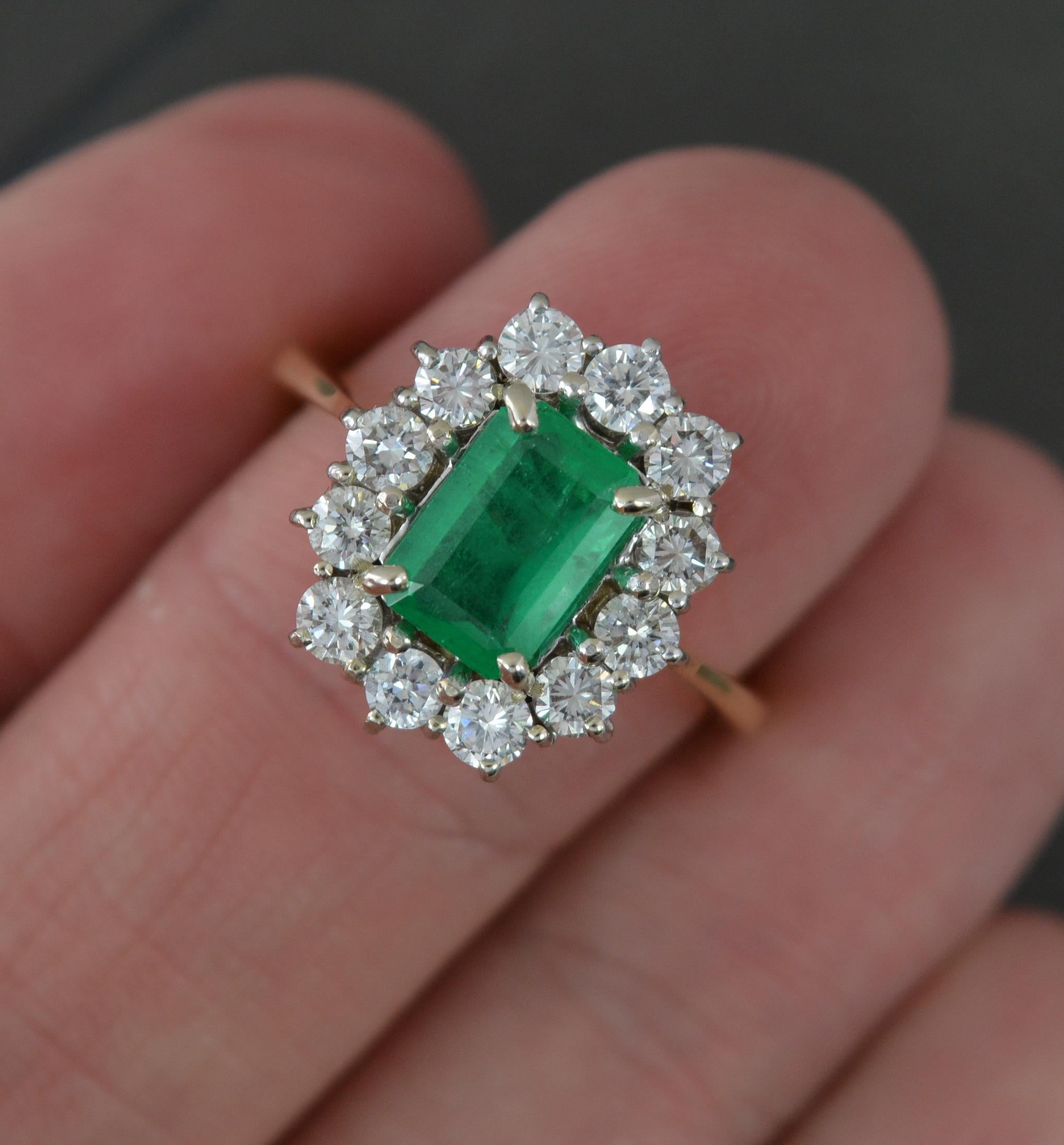 Stunning Natural Emerald and 1.00ct Diamond 18ct Gold Cluster Ring For Sale 2