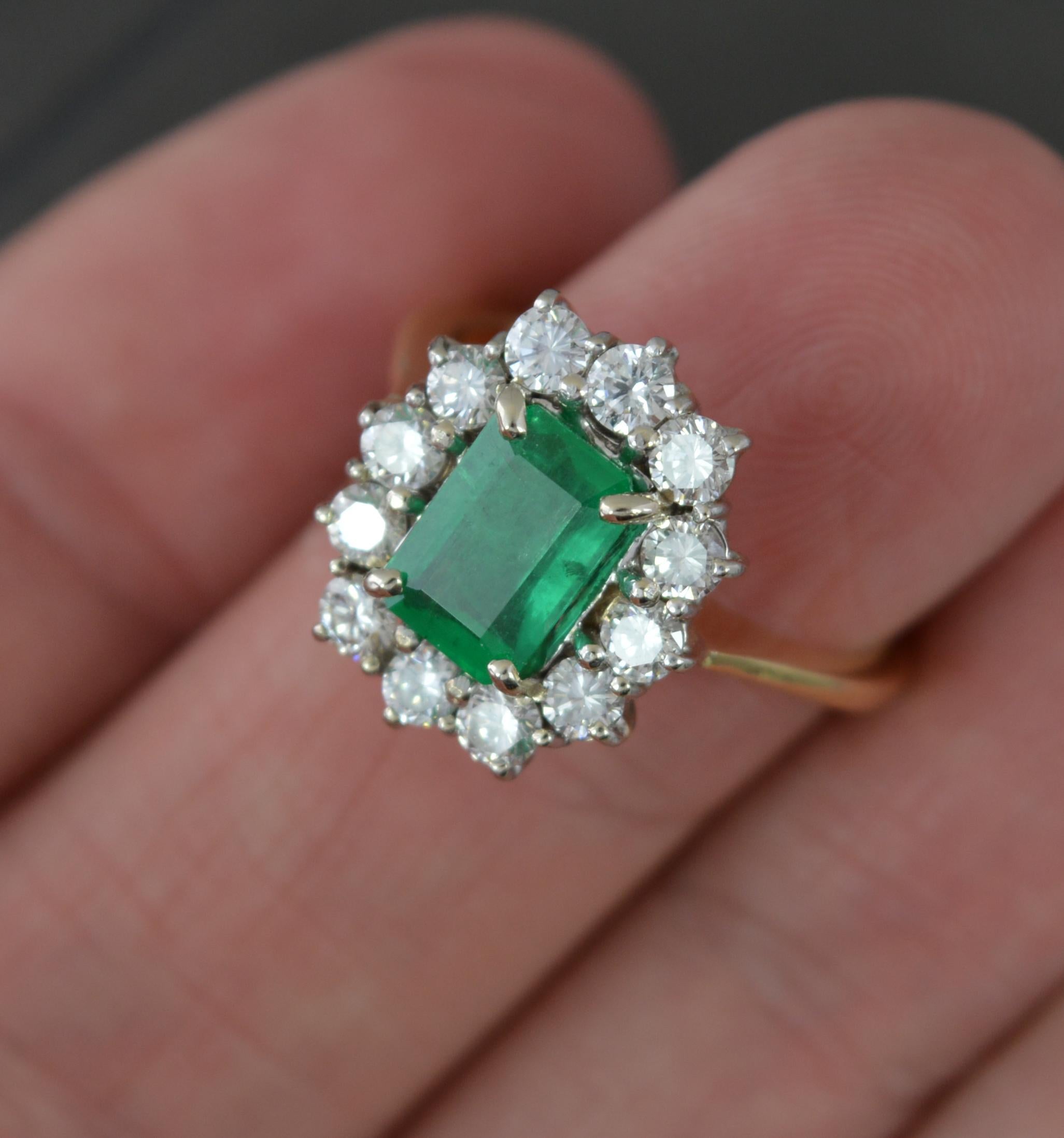 Stunning Natural Emerald and 1.00ct Diamond 18ct Gold Cluster Ring For Sale 3
