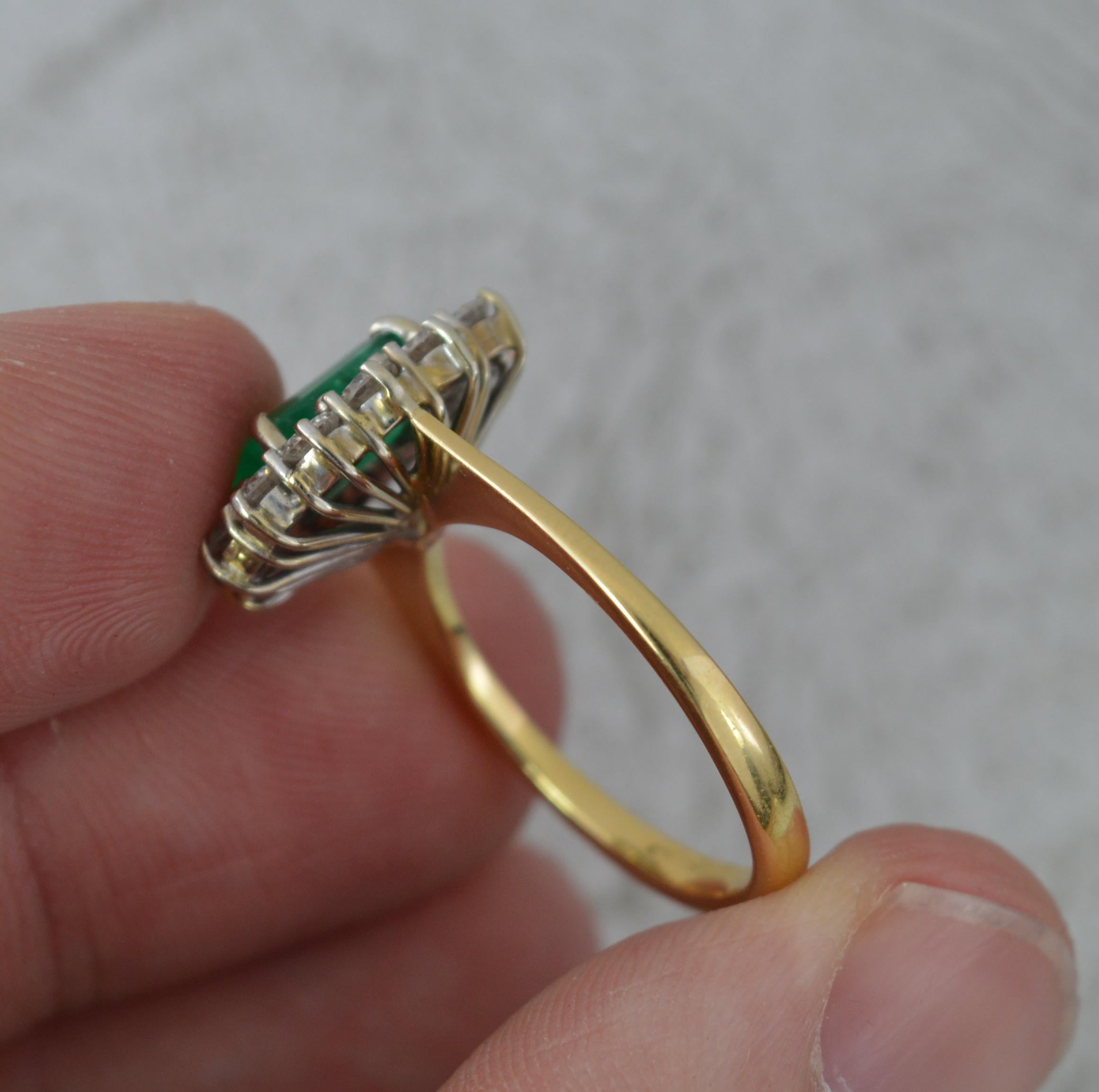 Stunning Natural Emerald and 1.00ct Diamond 18ct Gold Cluster Ring For Sale 4