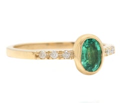 Stunning Natural Emerald and Diamond 14K Solid Yellow Gold Ring