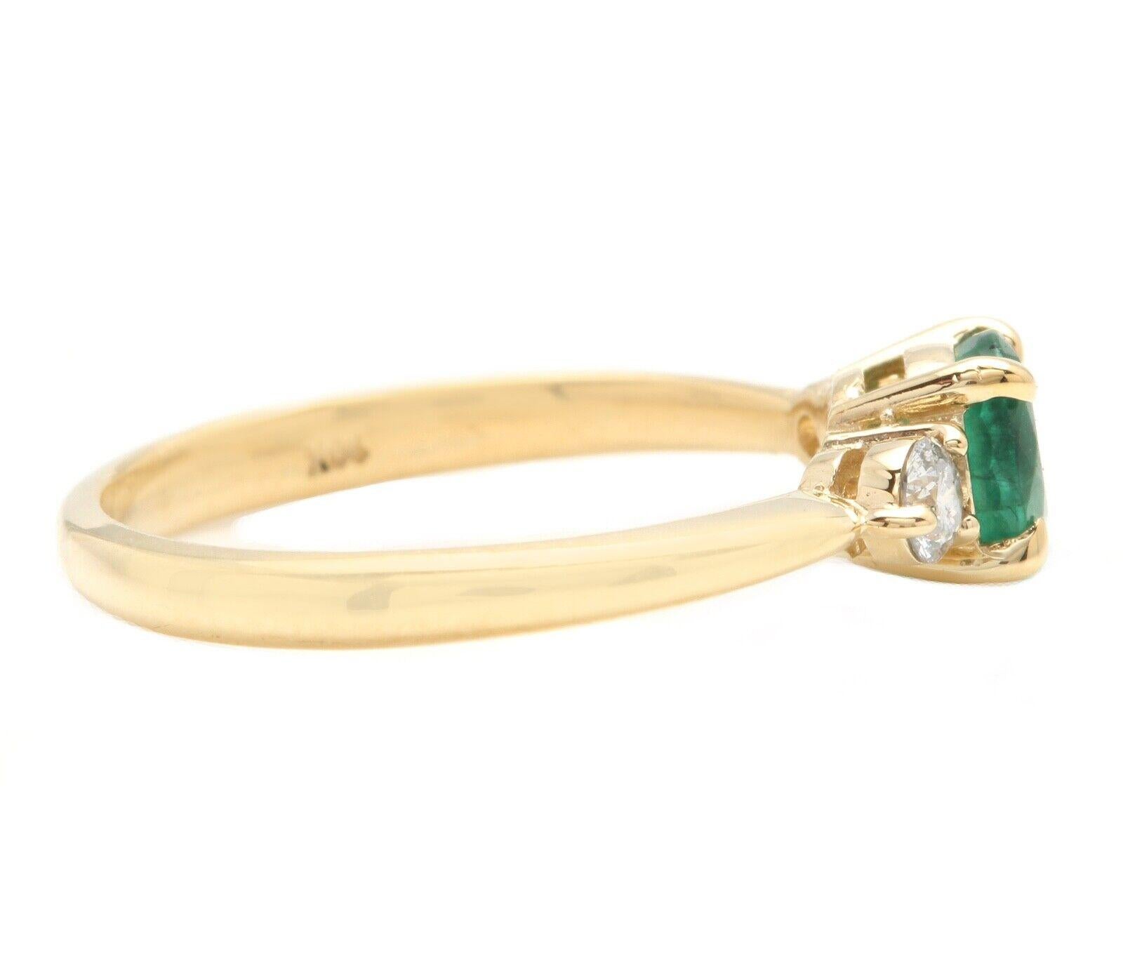 Emerald Cut Stunning Natural Emerald and Diamond 14k Solid Yellow Gold Ring For Sale