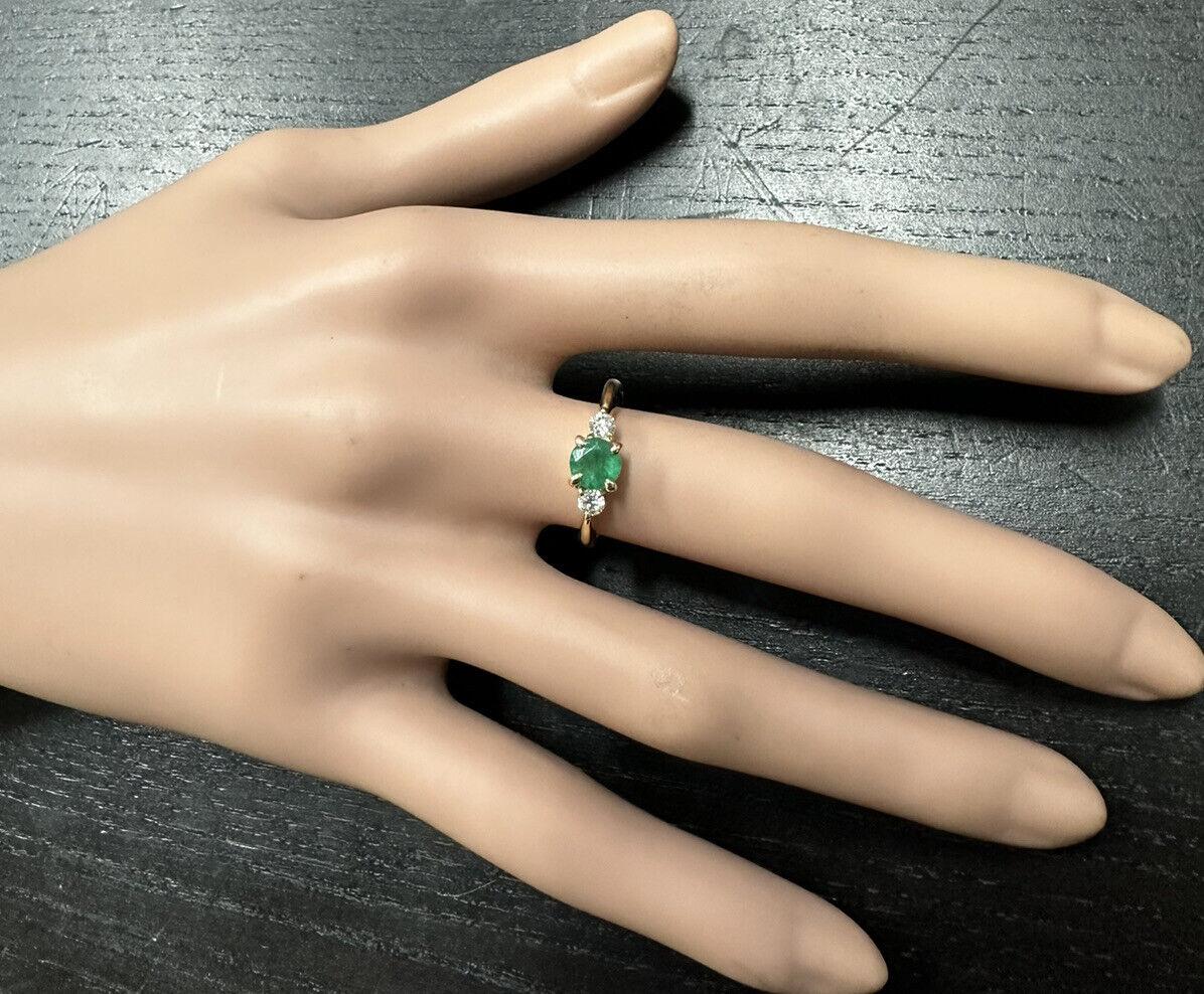 Stunning Natural Emerald and Diamond 14k Solid Yellow Gold Ring For Sale 1