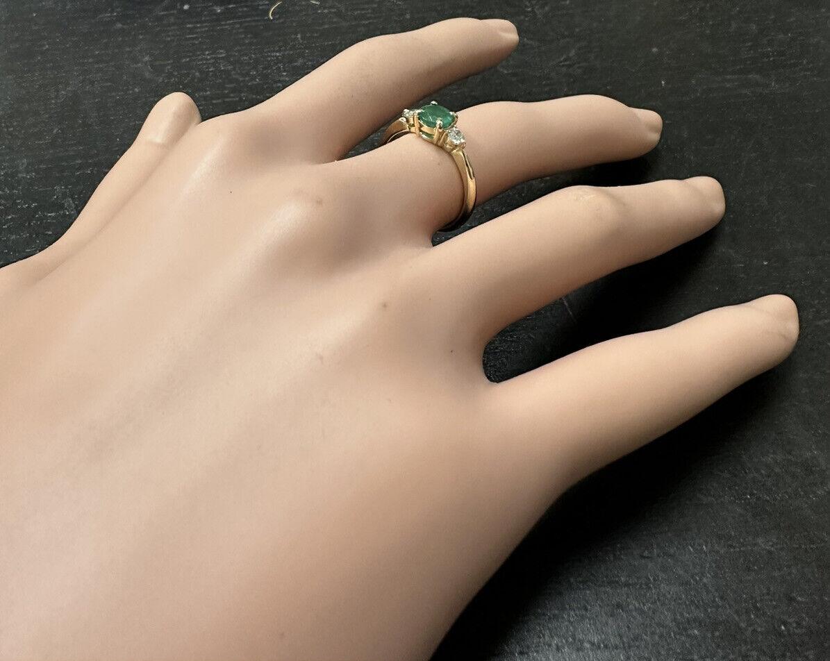 Stunning Natural Emerald and Diamond 14k Solid Yellow Gold Ring For Sale 3