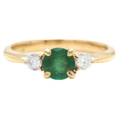 Stunning Natural Emerald and Diamond 14k Solid Yellow Gold Ring