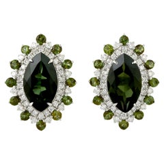 Atemberaubende natürliche grüne Turmalin- und Diamanten-Ohrringe 18K Gold 6,68 Karat