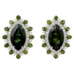 Stunning Natural Green Tourmalines And Diamonds Earrings 18K Gold 6.68 Carats