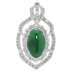 Stunning Natural Jadeite Jade Halo Pendant w/ 0.92ct Diamonds in 18k White Gold