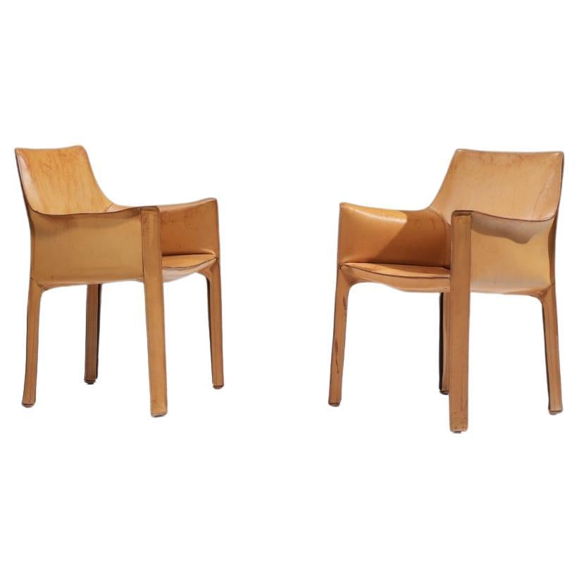 Stunning natural leather Cab 413 dining chair by Mario Bellini for CASSINA Italy