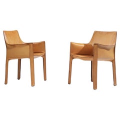 Splendida sedia da pranzo Cab 413 in pelle naturale di Mario Bellini per Cassina Italy