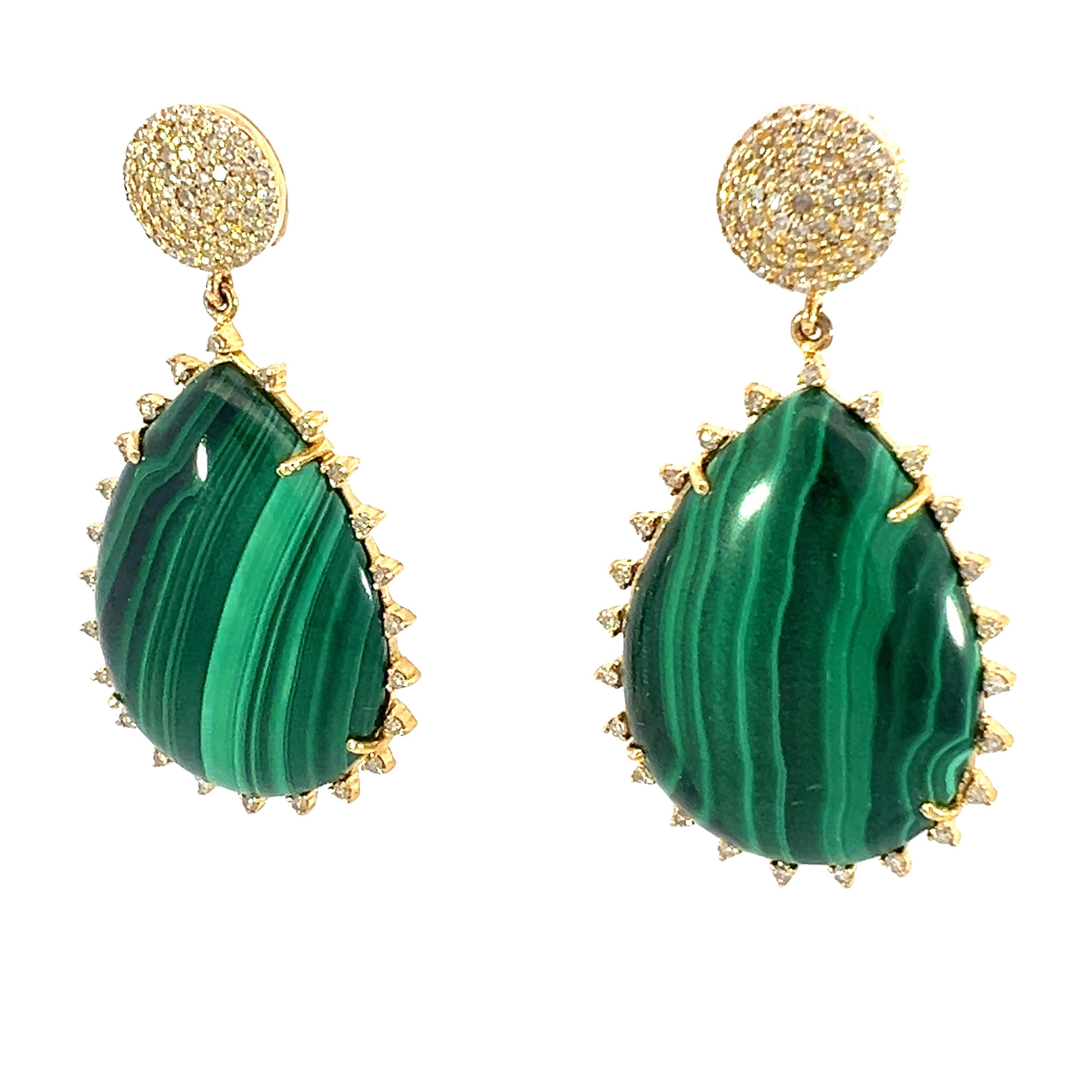 Stunning natural Malachite and diamonds earrings In New Condition For Sale In New York, NY