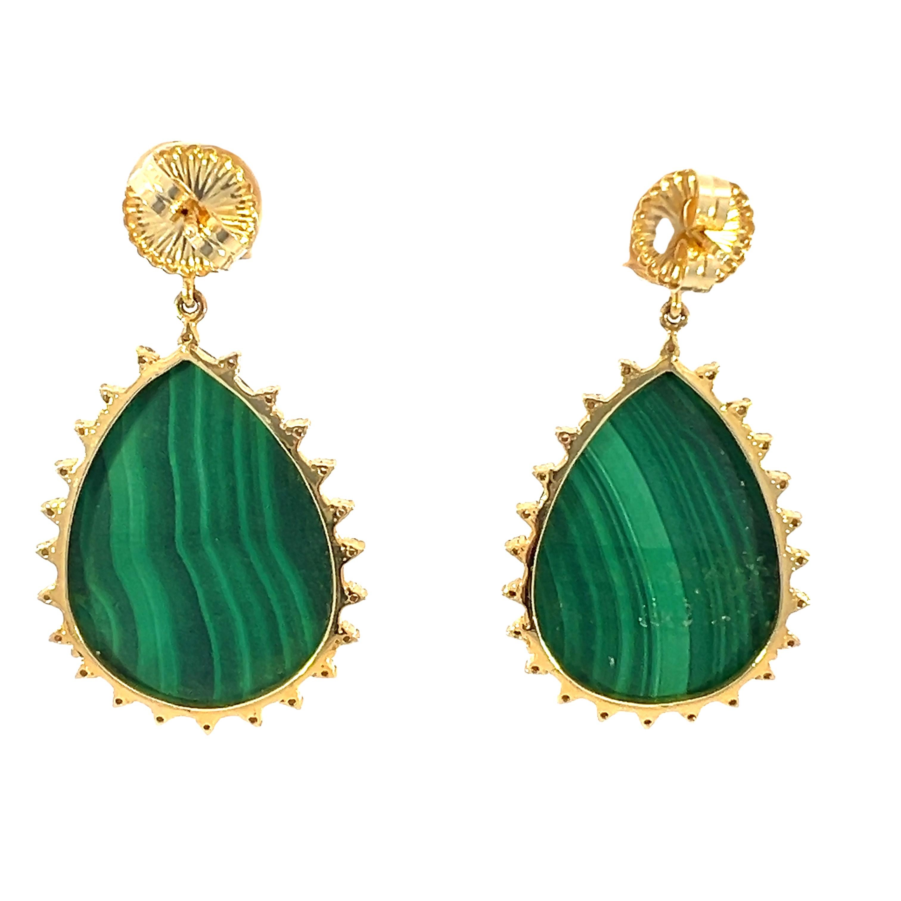Women's Stunning natural Malachite and diamonds earrings For Sale