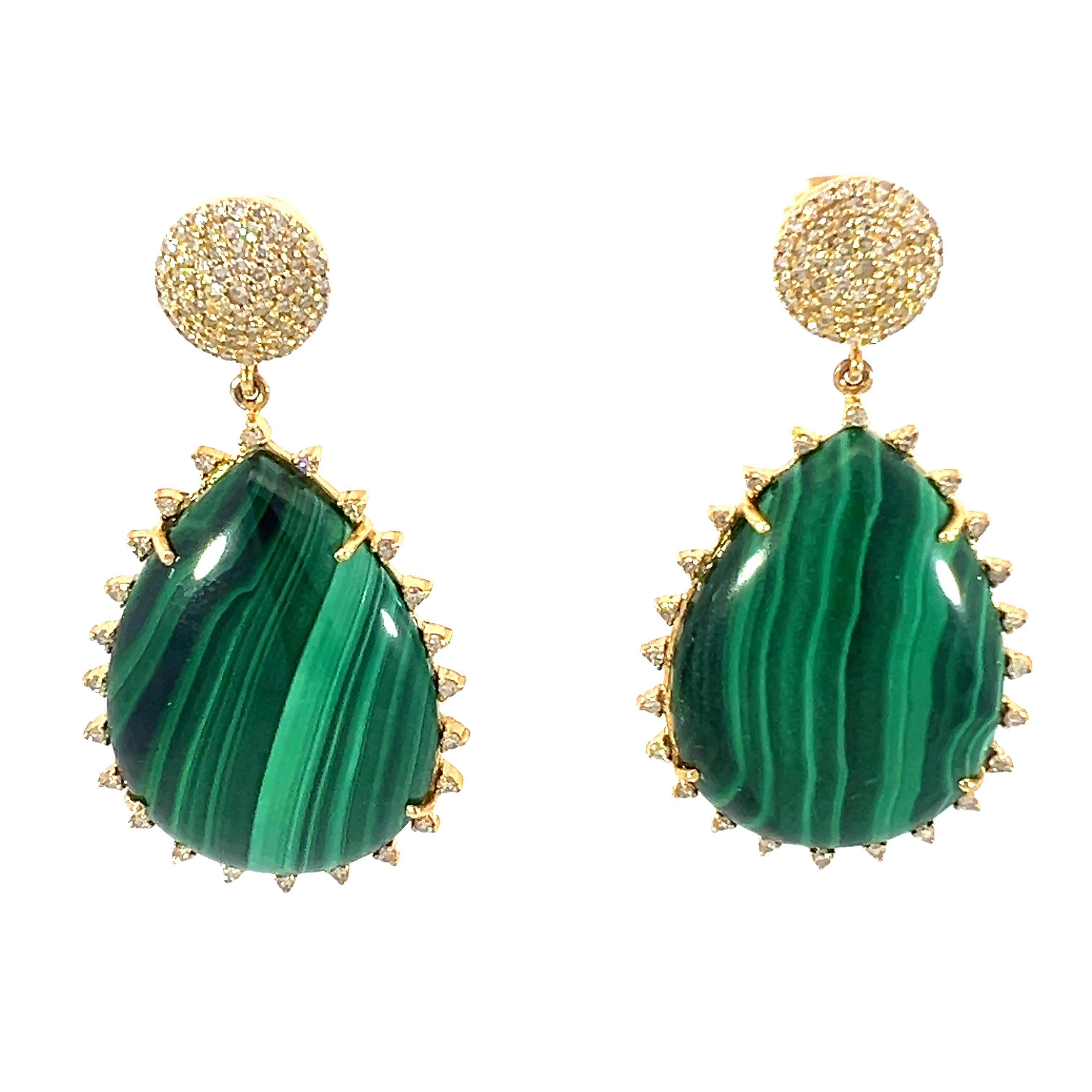 Stunning natural Malachite and diamonds earrings For Sale 1