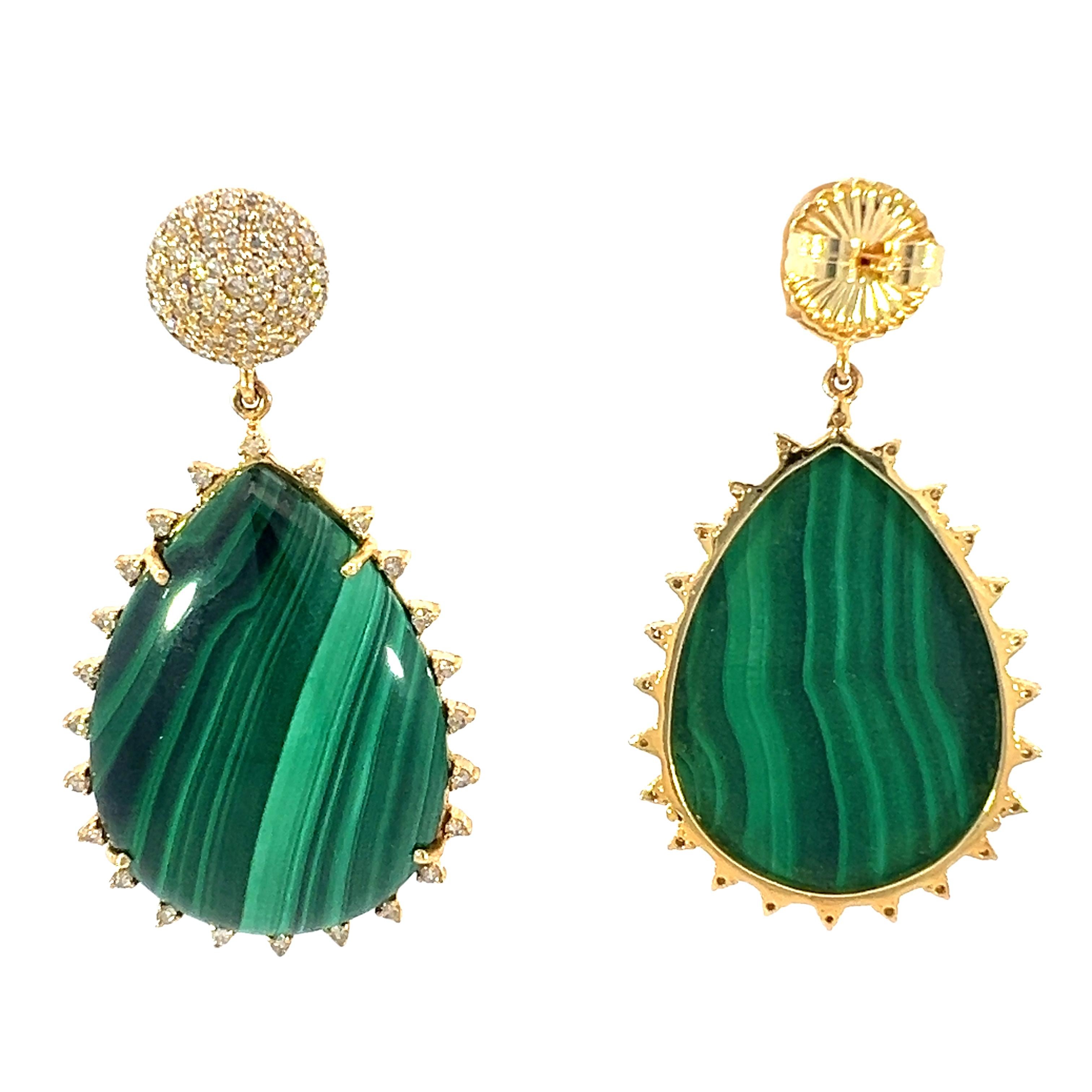 Stunning natural Malachite and diamonds earrings For Sale 2
