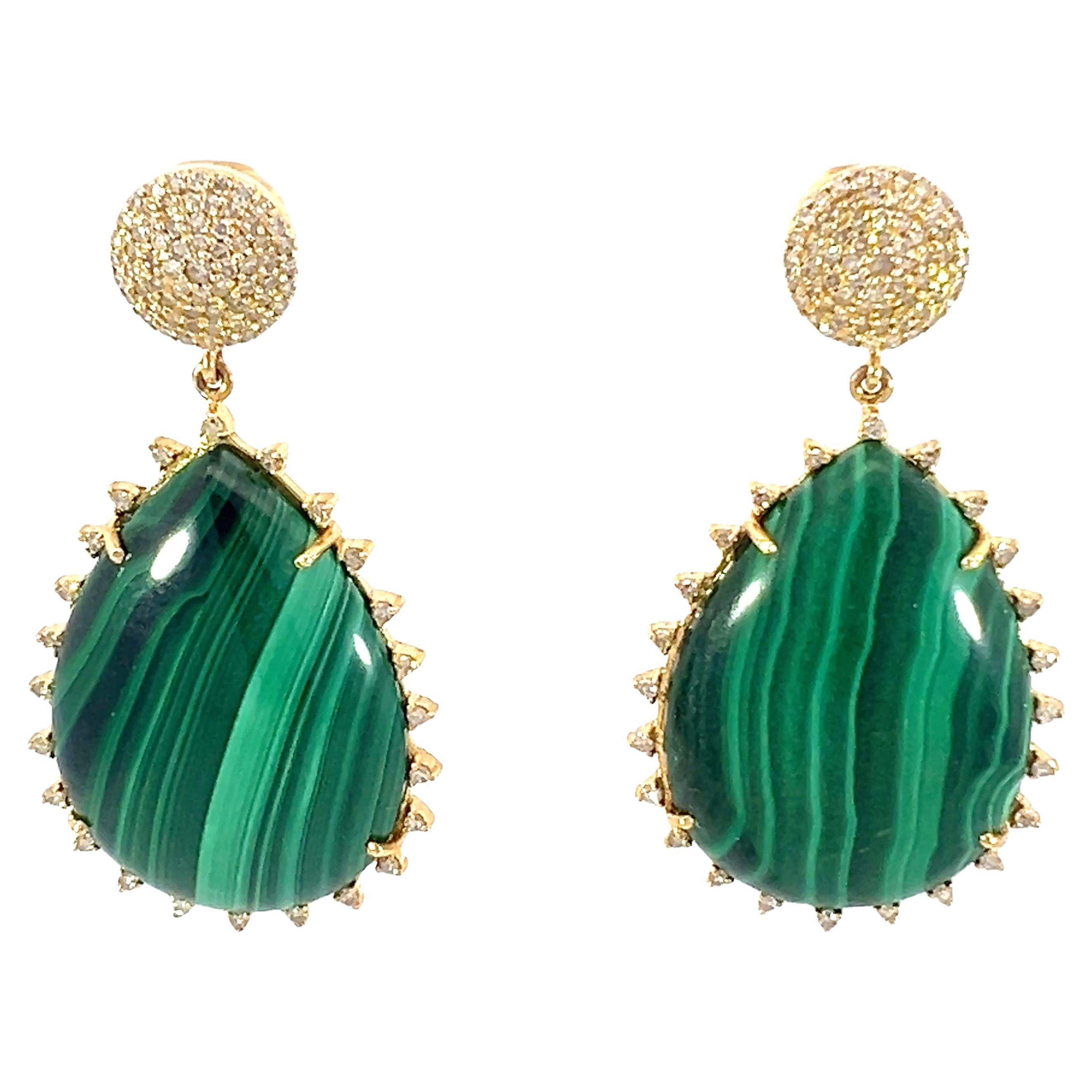 Stunning natural Malachite and diamonds earrings