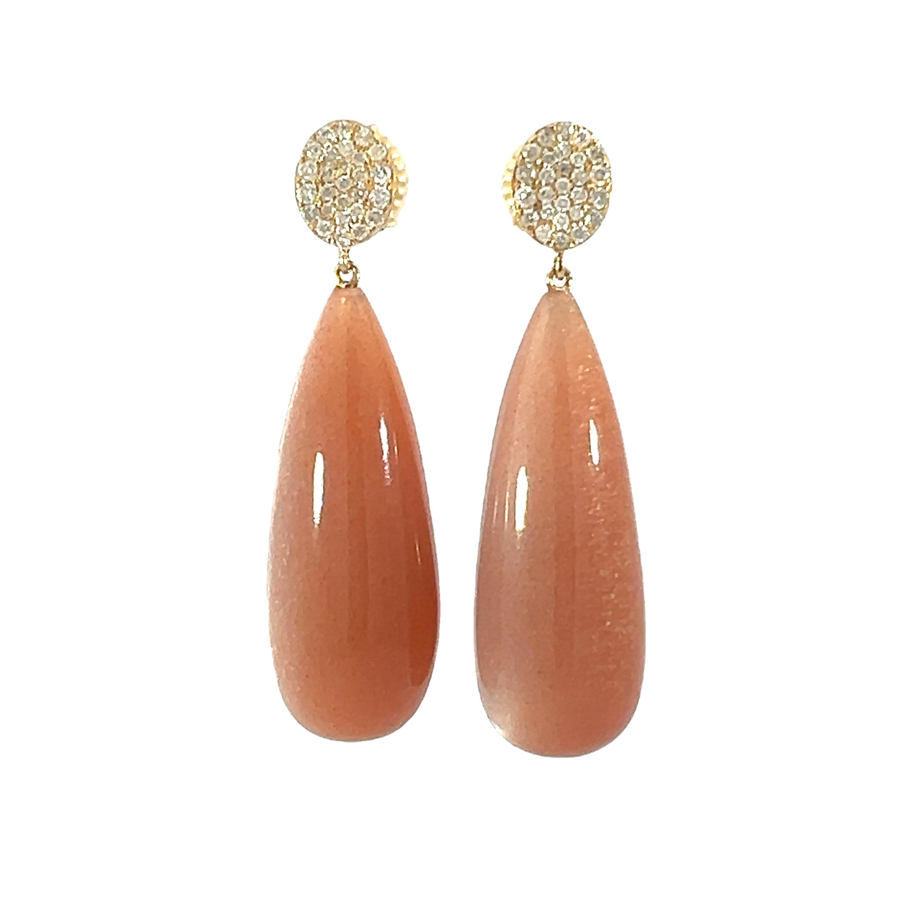 Women's Stunning natural Peach moon stone and diamonds earrings For Sale