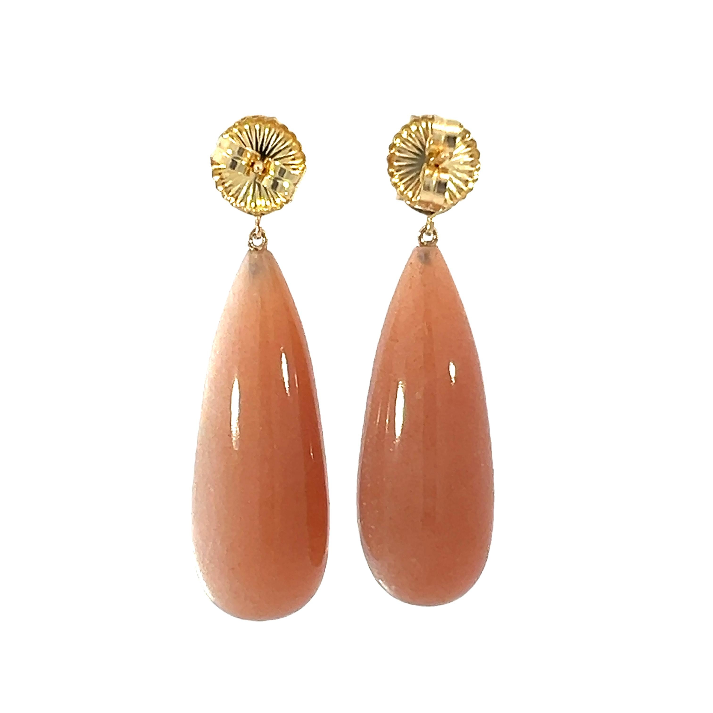 Stunning natural Peach moon stone and diamonds earrings For Sale 1
