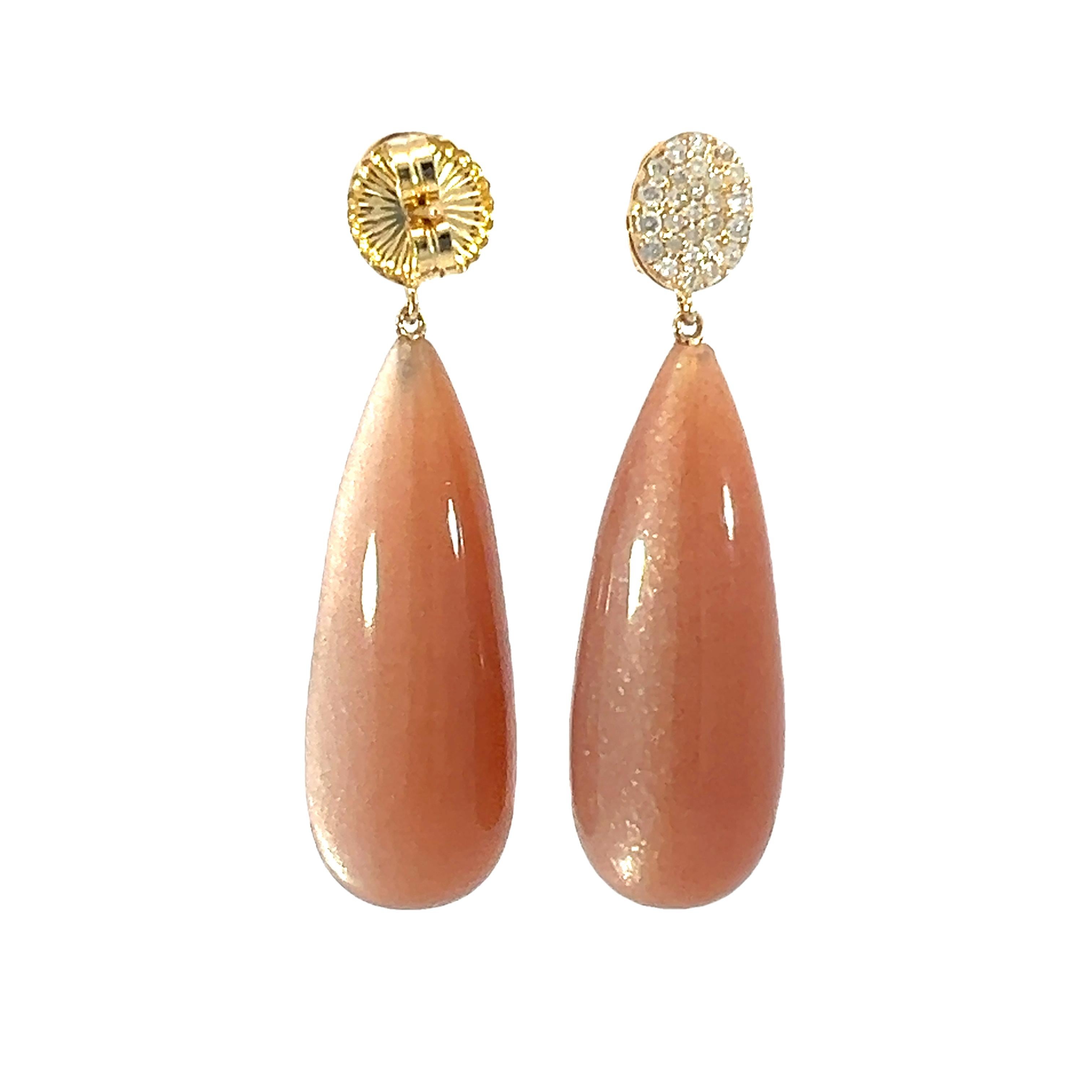 Stunning natural Peach moon stone and diamonds earrings For Sale 2