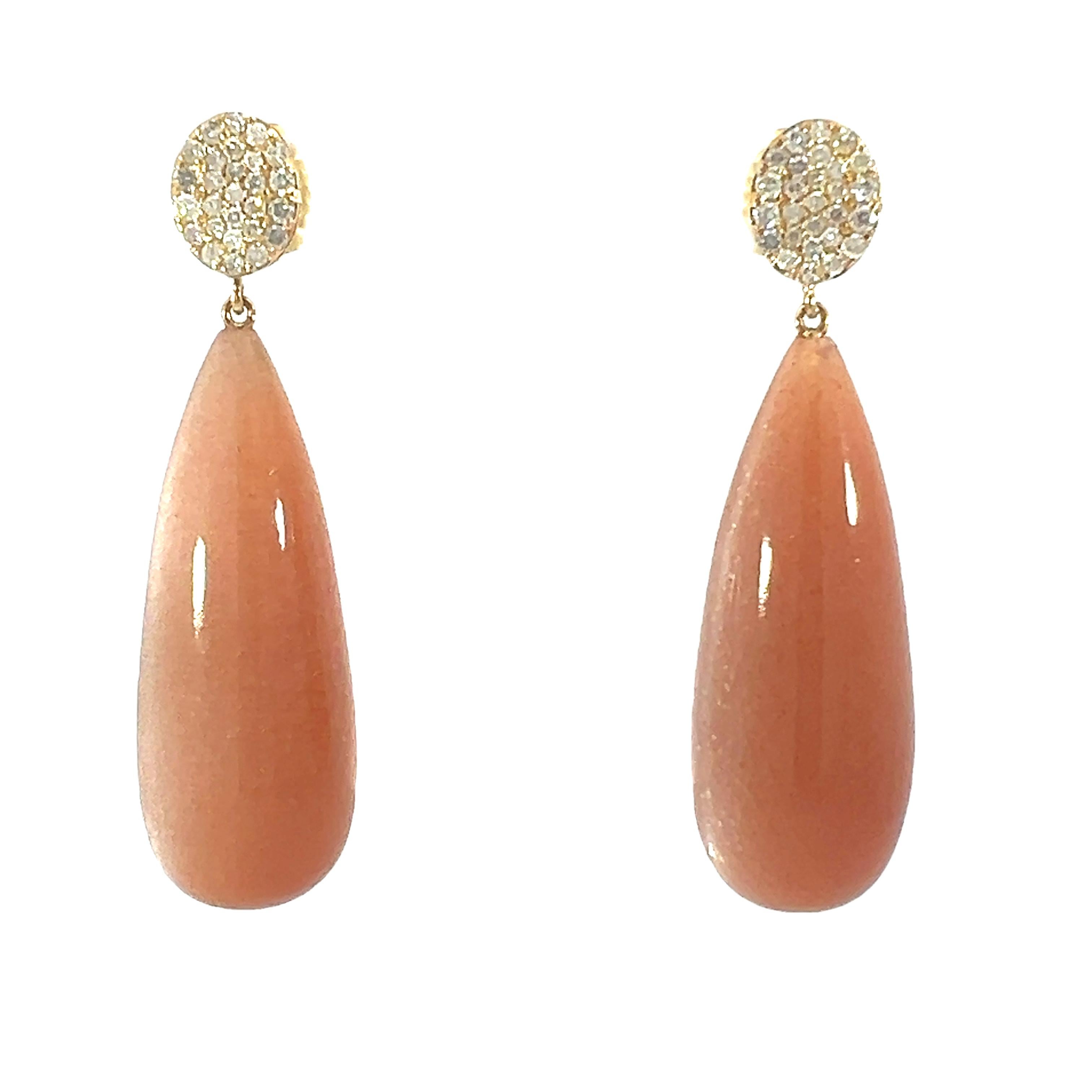 Stunning natural Peach moon stone and diamonds earrings For Sale 3