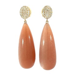 Stunning natural Peach moon stone and diamonds earrings